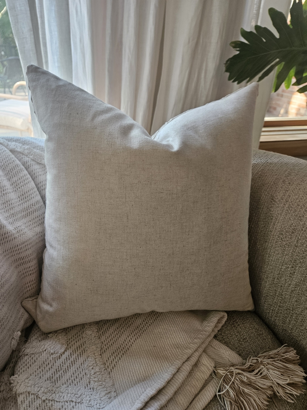 Crate&Barrel Theo Beige Textured Geometric Accent Pillow - Picture 3 of 4